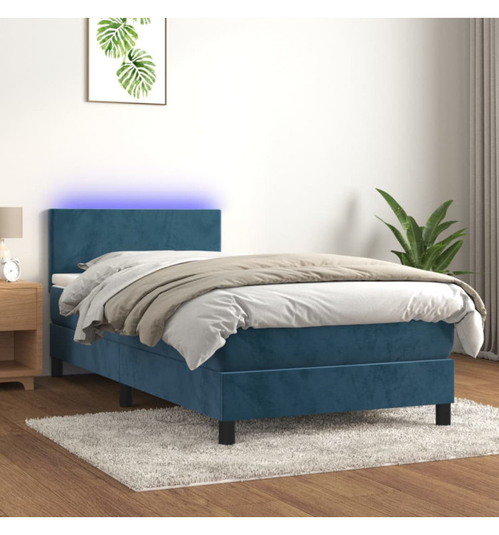 Sommier à lattes de lit avec matelas et LED Bleu foncé 90x190cm | Mobilier & Déco
