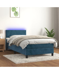 Sommier à lattes de lit avec matelas et LED Bleu foncé 90x190cm | Mobilier & Déco
