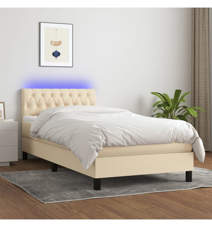 Sommier à lattes de lit avec matelas LED Crème 90x200 cm Tissu | Mobilier & Déco