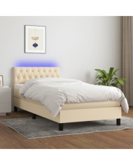Sommier à lattes de lit avec matelas LED Crème 90x200 cm Tissu | Mobilier & Déco