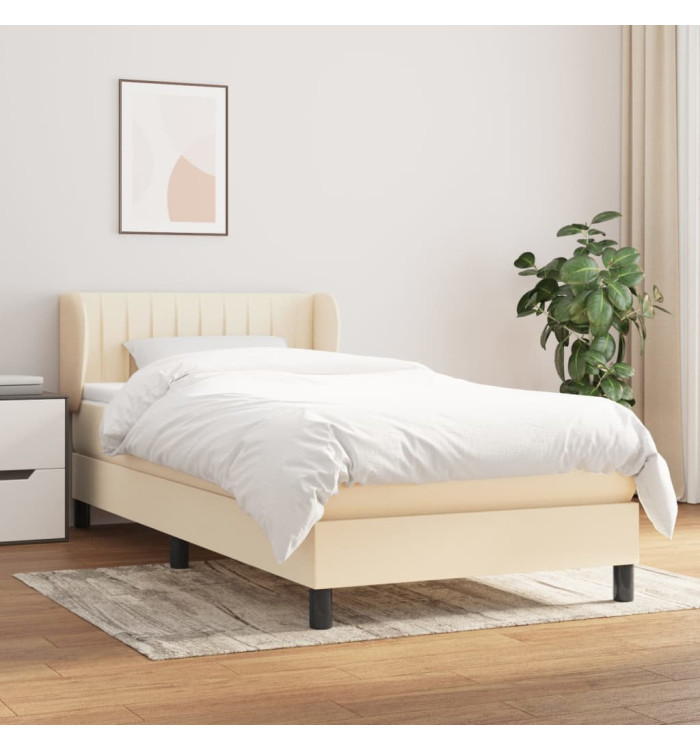 Sommier à lattes de lit avec matelas Crème 100x200 cm Tissu | Mobilier & Déco