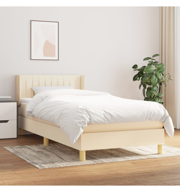 Sommier à lattes de lit avec matelas Crème 100x200 cm Tissu | Mobilier & Déco