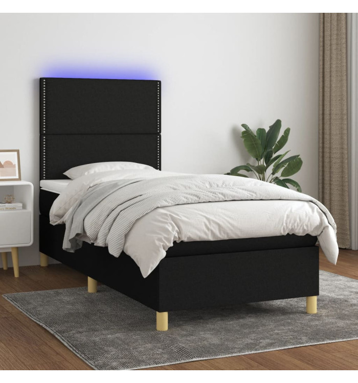 Sommier à lattes de lit avec matelas et LED Noir 80x200cm Tissu | Mobilier & Déco