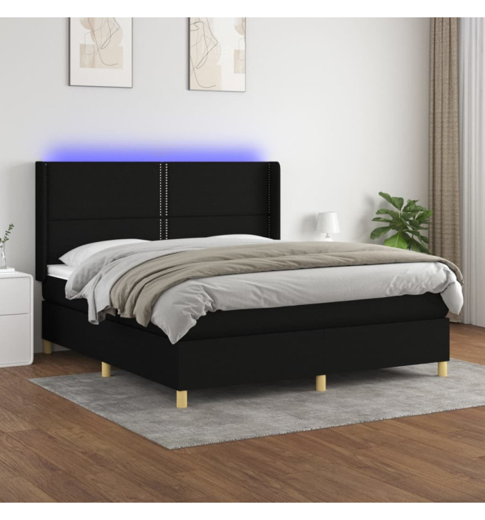 Sommier à lattes de lit matelas et LED Noir 160x200 cm Tissu | Mobilier & Déco