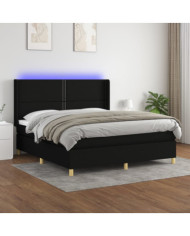 Sommier à lattes de lit matelas et LED Noir 160x200 cm Tissu | Mobilier & Déco
