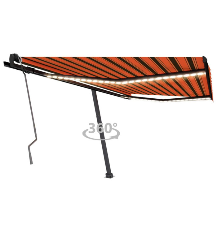 Auvent manuel rétractable avec LED 450x350 cm Orange et marron | Mobilier & Déco