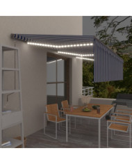Auvent automatique store capteur de vent LED 6x3 m Bleu blanc | Mobilier & Déco
