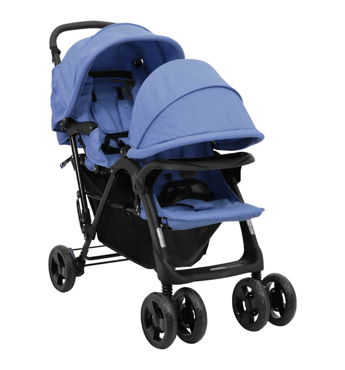 Poussette à deux places Bleu marine Acier | Mobilier & Déco