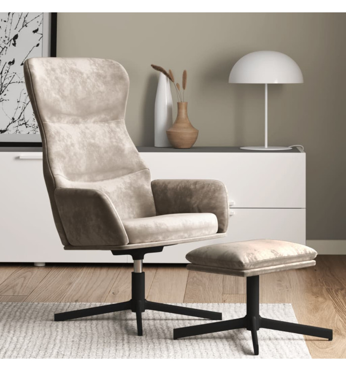 Chaise de relaxation avec tabouret Gris clair Velours | Mobilier & Déco