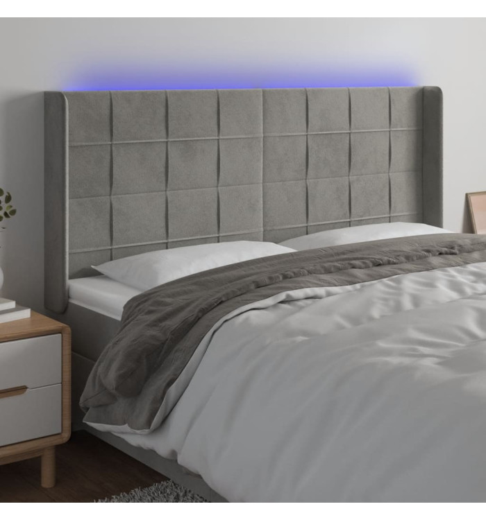 Tête de lit à LED Gris clair 203x16x118/128 cm Velours | Mobilier & Déco