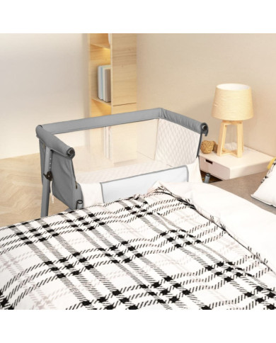 Lit pour bébé avec matelas Gris clair Tissu de lin | Mobilier & Déco