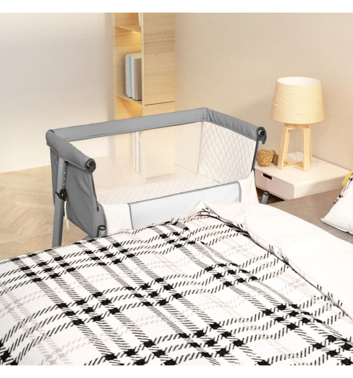 Lit pour bébé avec matelas Gris clair Tissu de lin | Mobilier & Déco
