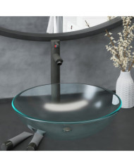 Lavabo de bain avec robinet et drain à poussoir Verre trempé | Mobilier & Déco