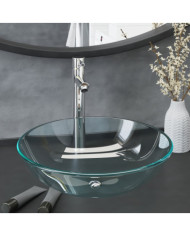 Lavabo de bain avec robinet et drain à poussoir Verre trempé | Mobilier & Déco