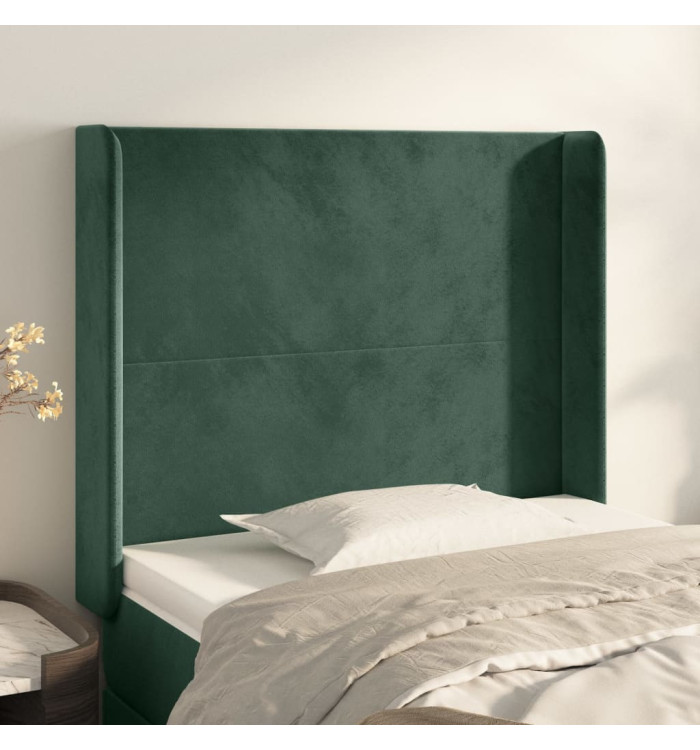 Tête de lit avec oreilles Vert foncé 103x16x118/128 cm Velours | Mobilier & Déco