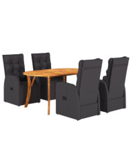 Set de jardin de 5 pièces avec coussins en poly rotin noir et acacia | Mobilier & Déco