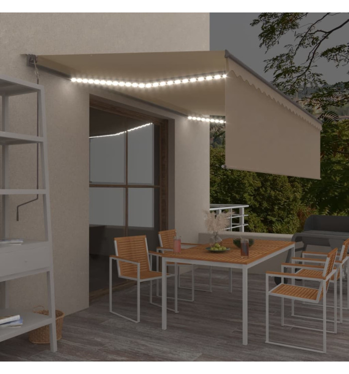 Auvent automatique store capteur de vent et LED 5x3 m Crème | Mobilier & Déco