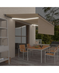 Auvent automatique store capteur de vent et LED 5x3 m Crème | Mobilier & Déco