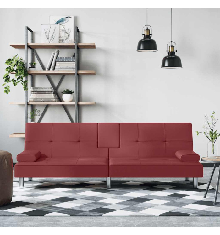 Canapé-lit avec porte-gobelets rouge bordeaux similicuir | Mobilier & Déco
