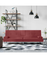 Canapé-lit avec porte-gobelets rouge bordeaux similicuir | Mobilier & Déco
