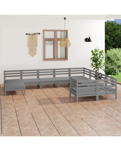 Salon de jardin 10 pcs Gris Bois de pin massif | Mobilier & Déco