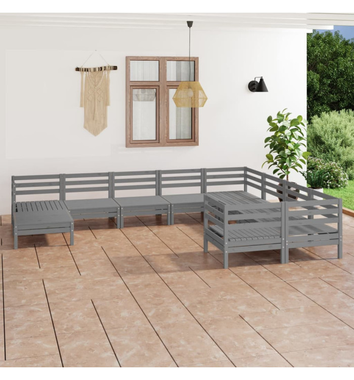 Salon de jardin 10 pcs Gris Bois de pin massif | Mobilier & Déco