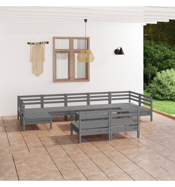 Salon de jardin 10 pcs Gris Bois de pin massif | Mobilier & Déco