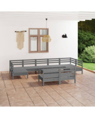 Salon de jardin 10 pcs Gris Bois de pin massif | Mobilier & Déco