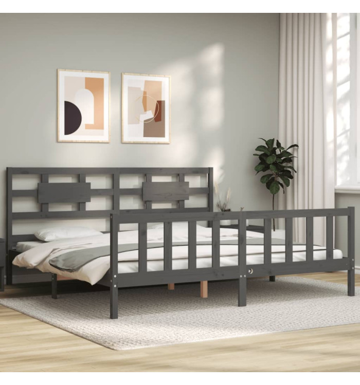 Cadre de lit avec tête de lit gris Super King Size bois massif | Mobilier & Déco