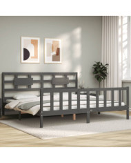 Cadre de lit avec tête de lit gris Super King Size bois massif | Mobilier & Déco