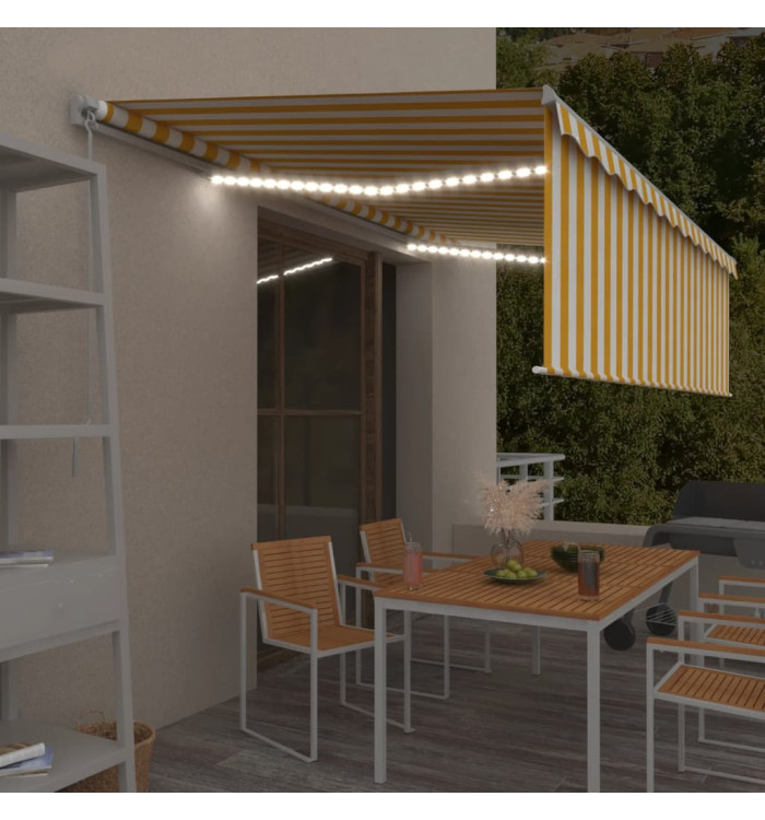Auvent rétractable manuel avec store LED 5x3 m Jaune et blanc | Mobilier & Déco