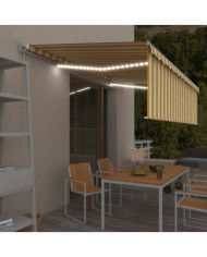 Auvent rétractable manuel avec store LED 5x3 m Jaune et blanc | Mobilier & Déco