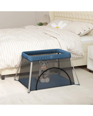 Parc pour bébé avec matelas Bleu marine Tissu de lin | Mobilier & Déco