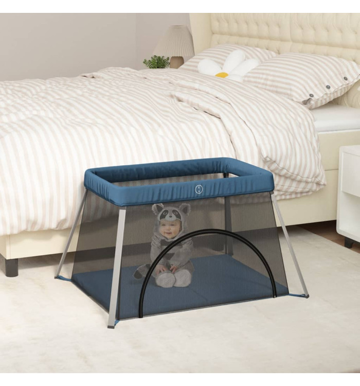 Parc pour bébé avec matelas Bleu marine Tissu de lin | Mobilier & Déco