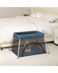 Parc pour bébé avec matelas Bleu marine Tissu de lin | Mobilier & Déco