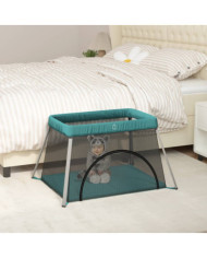 Parc pour bébé avec matelas Vert Tissu de lin | Mobilier & Déco
