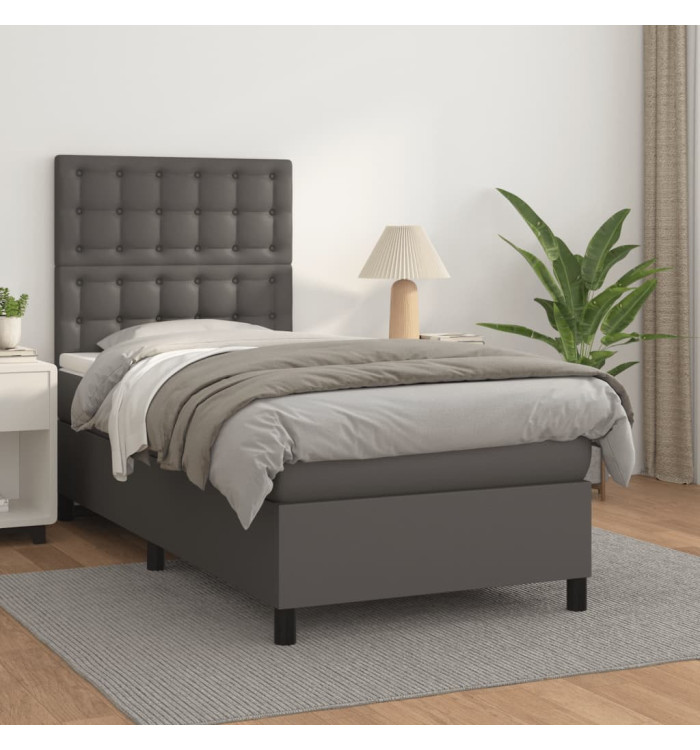 Sommier à lattes de lit avec matelas Gris 80x200 cm Similicuir | Mobilier & Déco