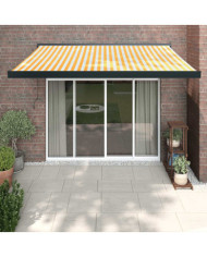 Auvent rétractable jaune et blanc 3x2,5 m tissu et aluminium | Mobilier & Déco