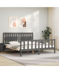 Cadre de lit avec tête de lit gris Super King Size bois massif | Mobilier & Déco