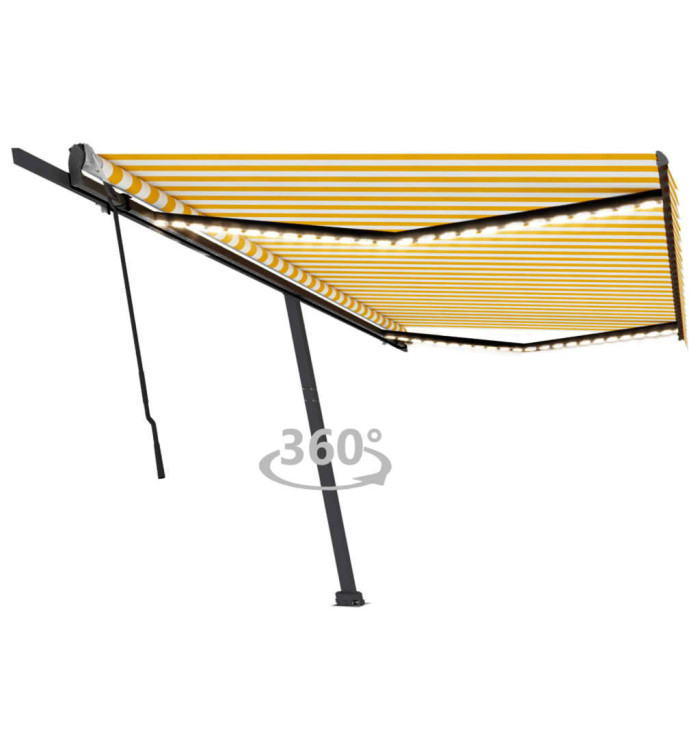 Auvent manuel rétractable avec LED 500x300 cm Jaune et blanc | Mobilier & Déco