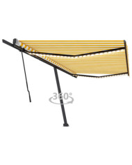 Auvent manuel rétractable avec LED 500x300 cm Jaune et blanc | Mobilier & Déco