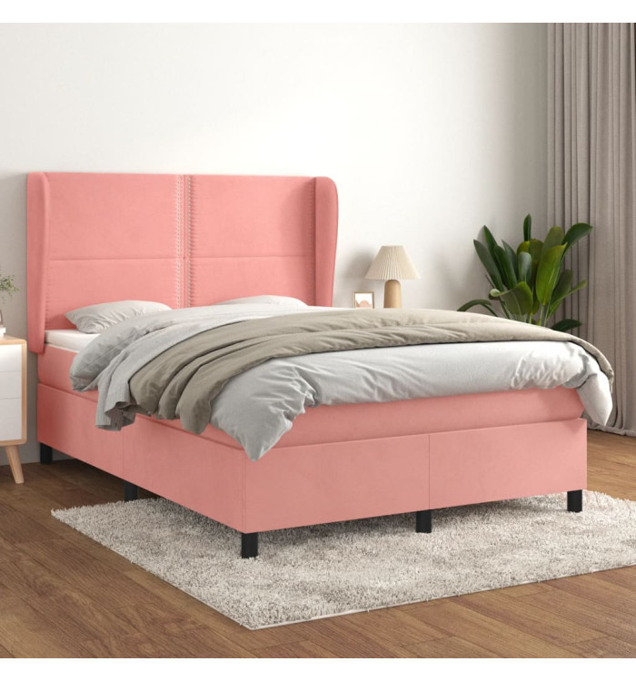 Sommier à lattes de lit avec matelas Rose 140x190 cm Velours | Mobilier & Déco