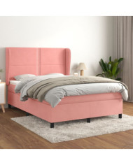 Sommier à lattes de lit avec matelas Rose 140x190 cm Velours | Mobilier & Déco