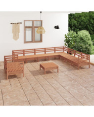Salon de jardin 11 pcs Bois de pin massif Marron miel | Mobilier & Déco