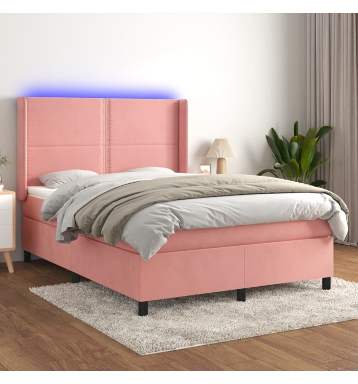 Sommier à lattes de lit matelas et LED Rose 140x190 cm Velours | Mobilier & Déco