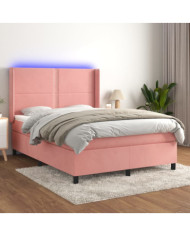 Sommier à lattes de lit matelas et LED Rose 140x190 cm Velours | Mobilier & Déco