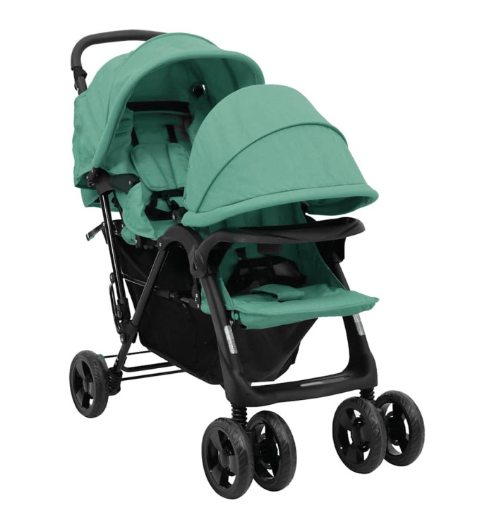 Poussette à deux places Vert Acier | Mobilier & Déco