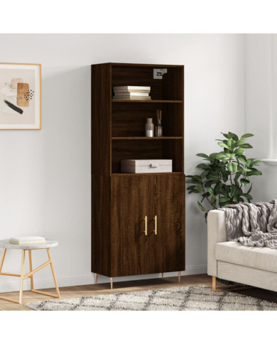 Buffet haut Chêne marron 69,5x34x180 cm Bois d'ingénierie | Mobilier & Déco
