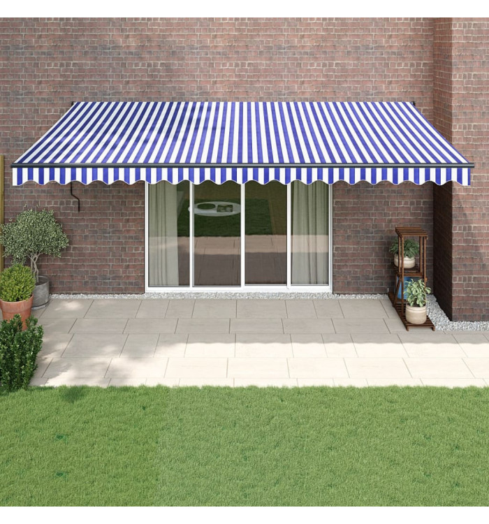 Auvent rétractable automatique bleu et blanc 5x3 m | Mobilier & Déco