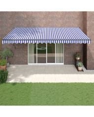 Auvent rétractable automatique bleu et blanc 5x3 m | Mobilier & Déco